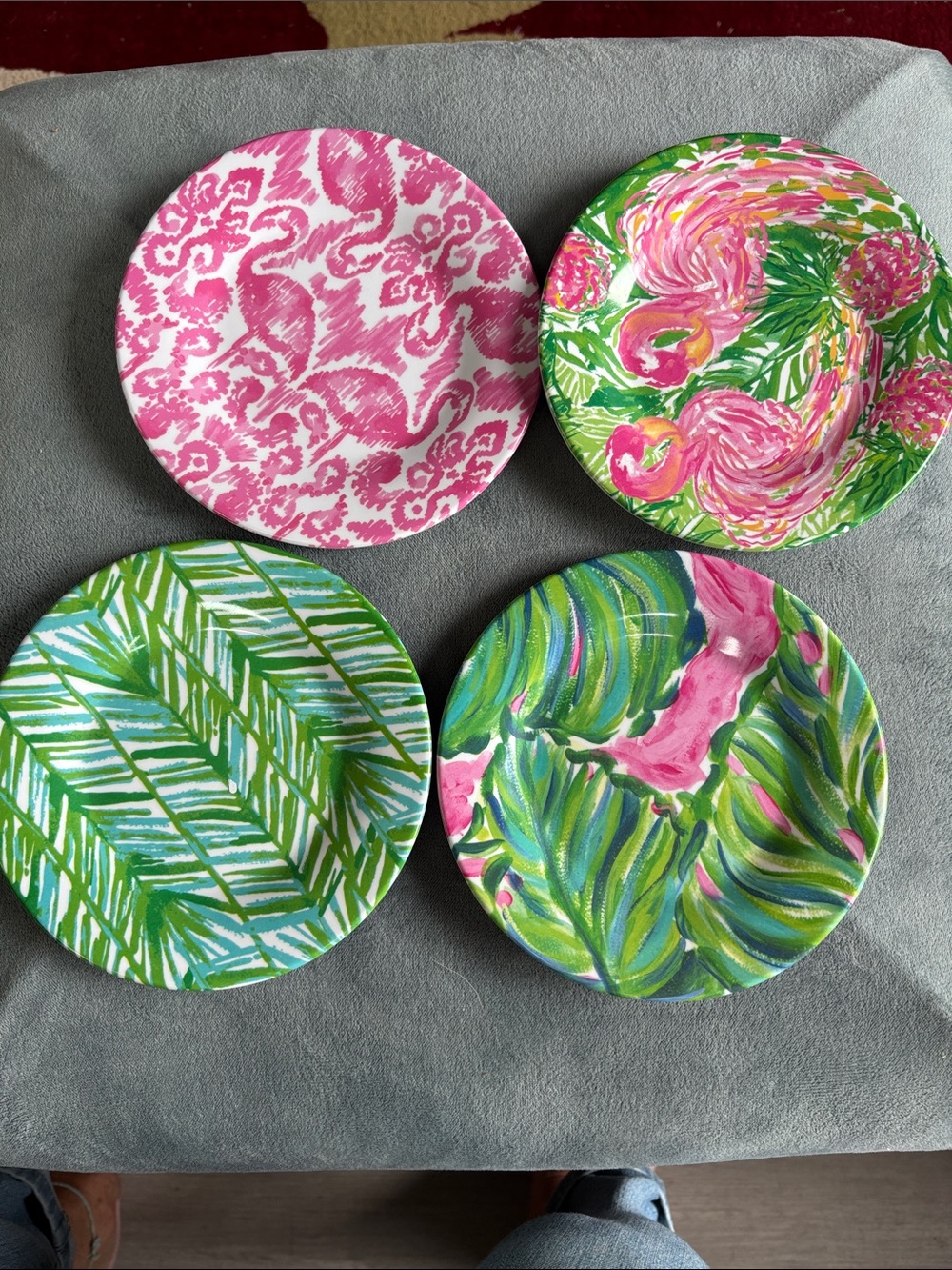 Lily Pulitzer set of 4 melamine appetizers plates /Palm & Flamingo